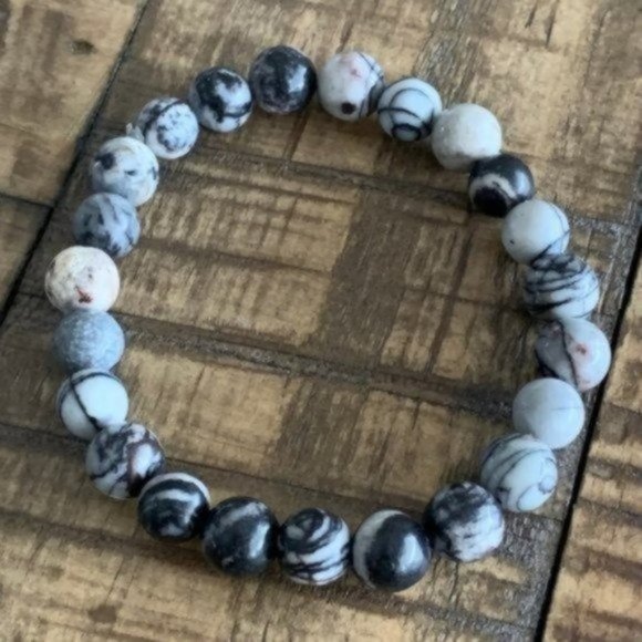 8mm Spiderweb Jasper Bead Stretch Bracelet - Picture 3 of 3